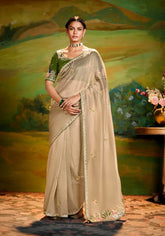 India Silk Off-White Sarees Crafted From Delicate Tissue Organza Feature Beautiful Embroidery With Traditional Butti